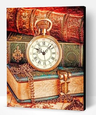 Aesthetic Vintage Clock and Books Paint By Number