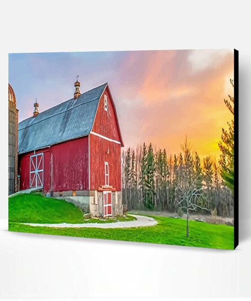 Beautiful Barn Sunset Paint By Number