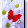 Beautiful White Flowers Red Butterfly Paint By Number