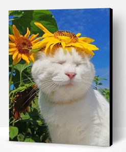 Cat With Sun Flowers Paint By Number