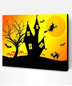 Halloween House Silhouette Paint By Number