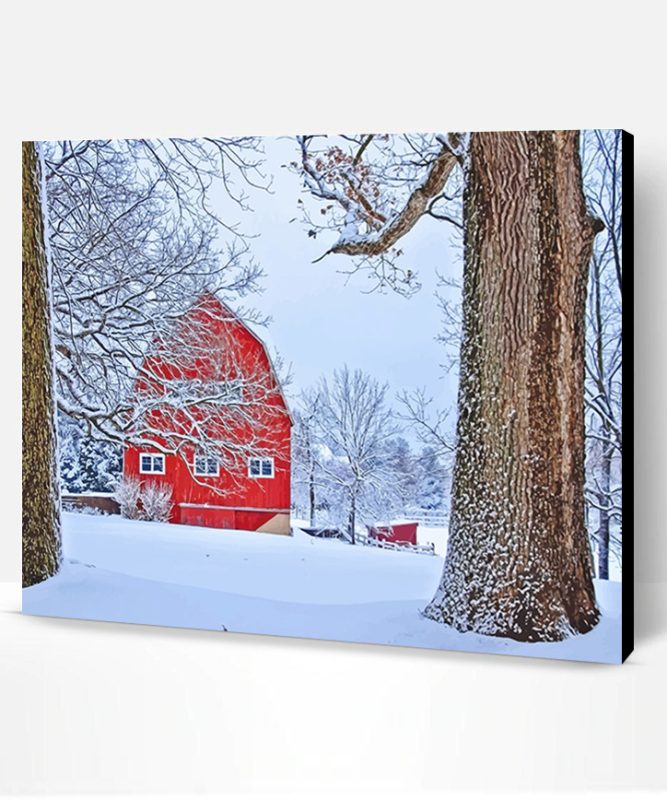 Red Barn Snow Paint By Number