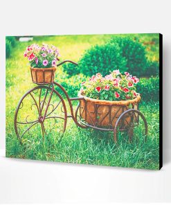 Vintage Bike Equipped Basket Flowers Paint By Number