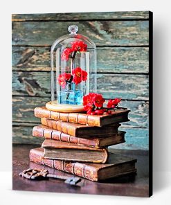 Vintage Books And Red Roses Paint By Number