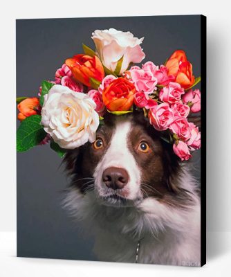 Dog With Colored Flowers Crown Paint By Number