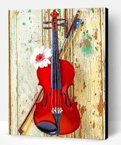 Violin With Daisy Flower Paint By Number