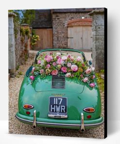 Aesthetic Classy Green Car And Flowers Paint By Number