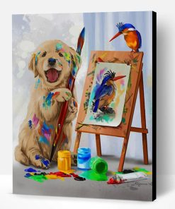 Puppy Drawing His Woodpecker Friend Paint By Number