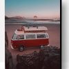 Red Campervan In The Beach Paint By Number