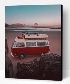 Red Campervan In The Beach Paint By Number