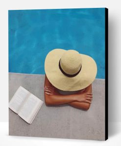 Woman Sitting In A Swimming pool in A Large Sunhat Paint By Number