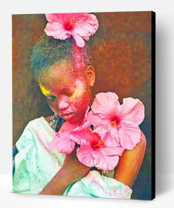 Afro Girl And Pink Flowers Paint By Number