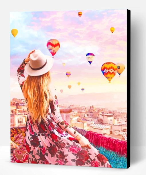 Girl Watching Hot Air Balloons Paint By Number