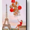 Girl Holding Balloons In Eiffel Tower Paint By Number