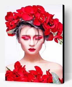 Girl With Red Flowers In Hair Paint By Number