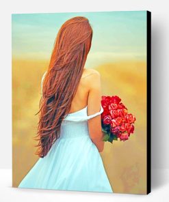 Long Hair Girl Holding Roses Paint By Number