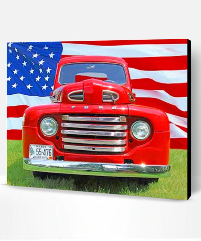 Old Truck And Flag Paint By Number