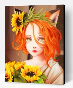Pretty Sunflowers Girl Paint By Number