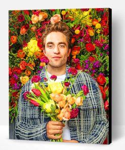 Robert Pattinson And Colorful Flowers Paint By Number