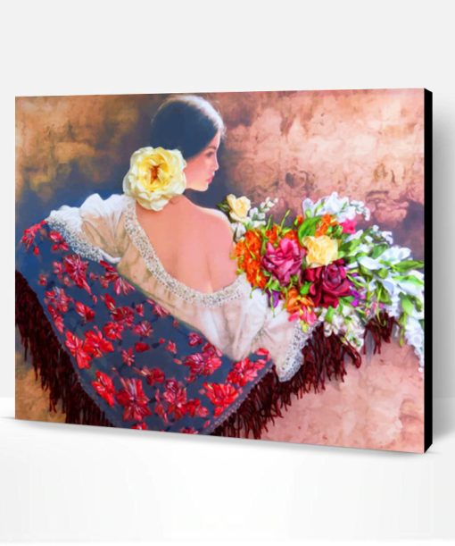 Woman Holding Flowers Bouquet Paint By Number