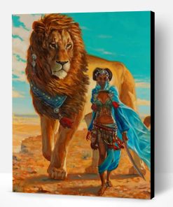 African Woman And Lion Paint By Number