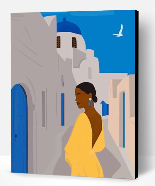 African Woman In Santorini Greece Paint By Number