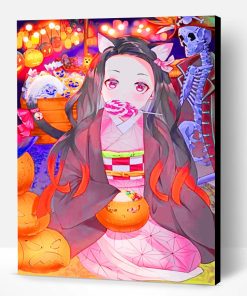 Anime Girl Enjoying The Halloween Paint By Number