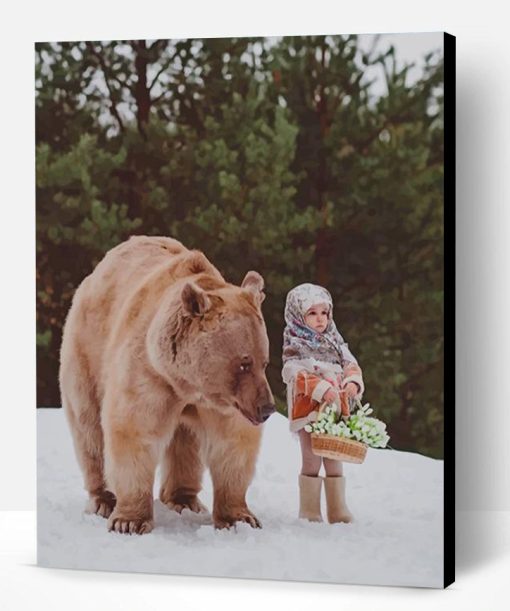 Beautiful Girl With A Brown Bear Paint By Number