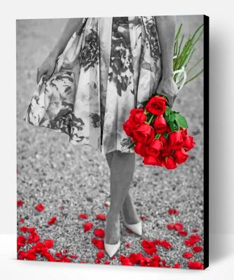 Black And White Woman With Red Flowers Paint By Number