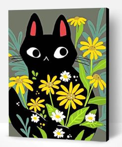 Black Cat With Flowers Paint By Number