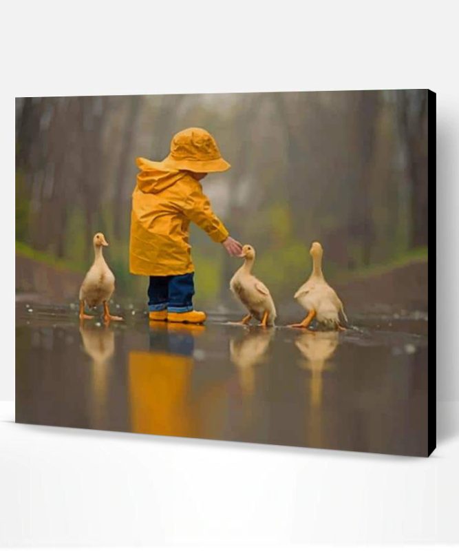 Boy Playing With Ducks Paint By Number
