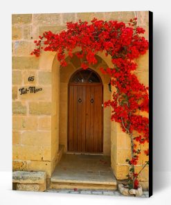 Brown Door With Red Flowers Paint By Number