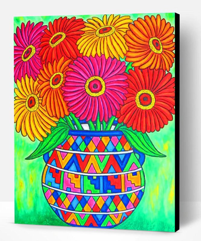 Abstract Colorful Vase Of Flowers Paint By Number