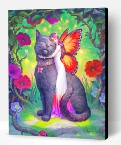 Fairy Butterfly Hugging A Black Cat Paint By Number