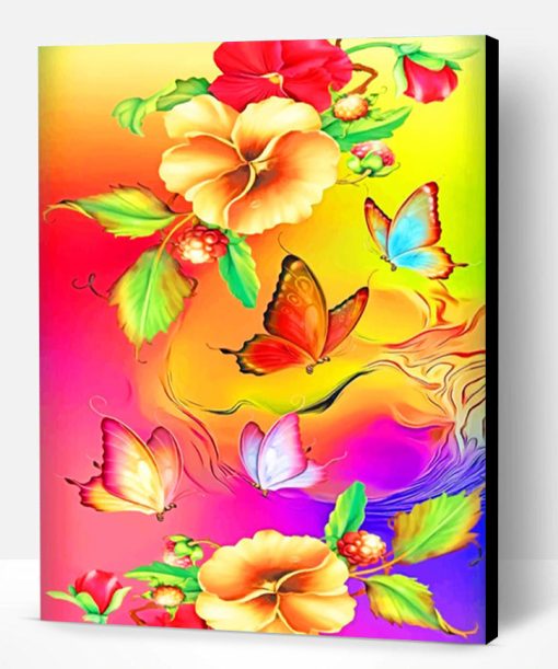 Flowers And Butterflies Paint By Number