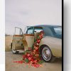 Red Flowers In A Classic Car Paint By Number