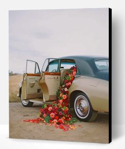 Red Flowers In A Classic Car Paint By Number