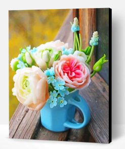 Flowers In A Blue Cup Paint By Number