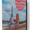 Girl Holding Pink Balloons In Paris Paint By Number