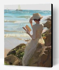 Lady Reading A Book In The Beach Paint By Number