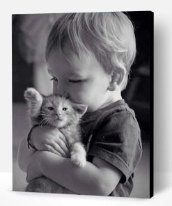 Little Boy Hugging His Kitty Paint By Number