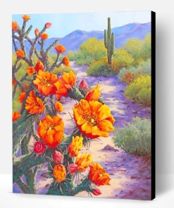 Orange Flowers And Cactus Paint By Number