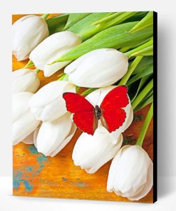 Red Butterfly With Flowers Paint By Number