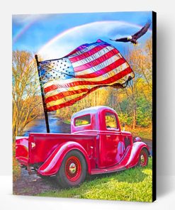 Red American Truck And Flying Eagle Paint By Number