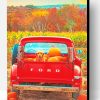 Dog And Pumpkins In A Red Truck Paint By Number