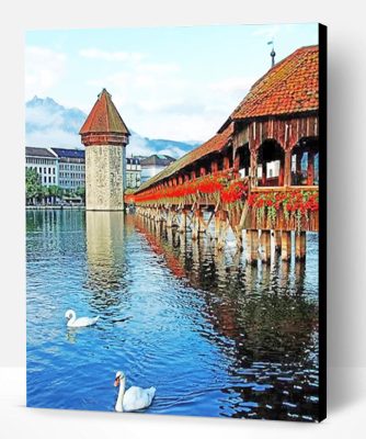 Swans In Chapel Bridge Paint By Number