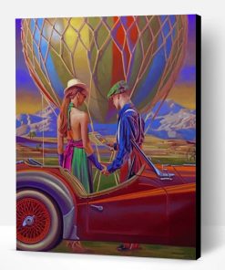 Vintage Couple And Colorful Hot Air Balloon Paint By Number