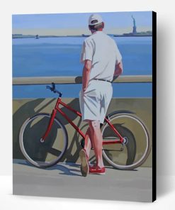 Vintage Man With His Bicycle Paint By Number