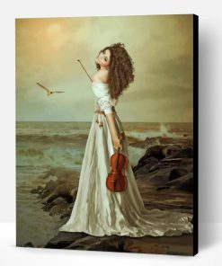 Vintage Violinist On The Beach Paint By Number