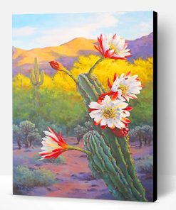 White Red Flowers And Cactus Paint By Number